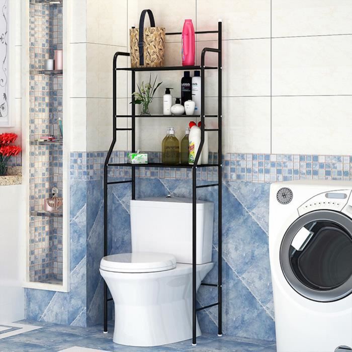 etagère de salle de bains toilette - meuble dessus wc ou lave-linge rangement stockage - 55 x 26 x 157 cm - noir