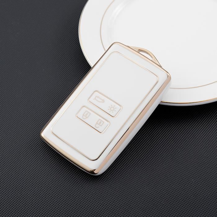 Happyit Étui Clé Voiture En Cuir Véritable Pour Renault Clio, Mégane, Captur, Duster - 4 Boutons (Blanc)