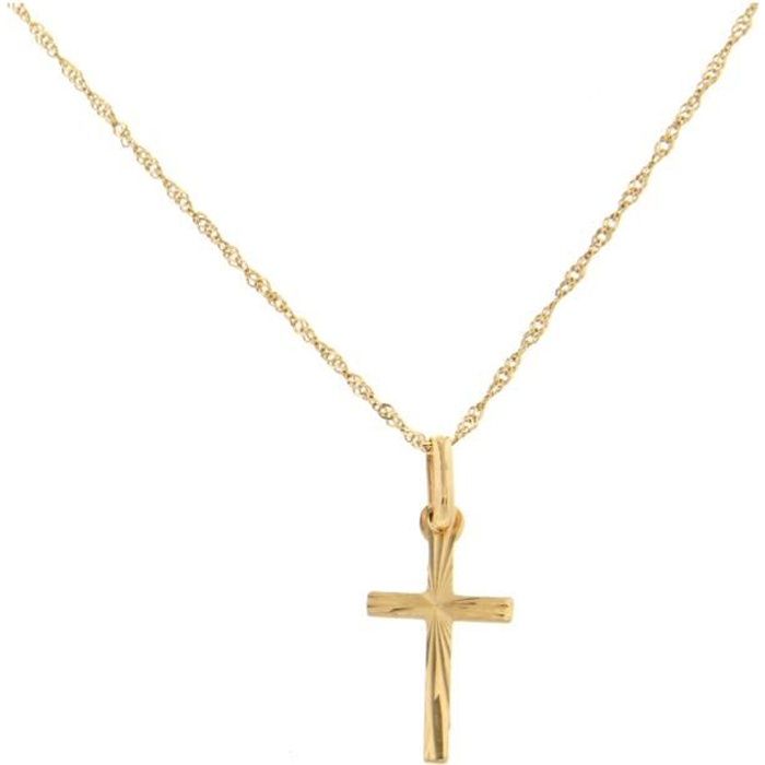 pendentif croix strié en or  18 carats+ chaîne offerte