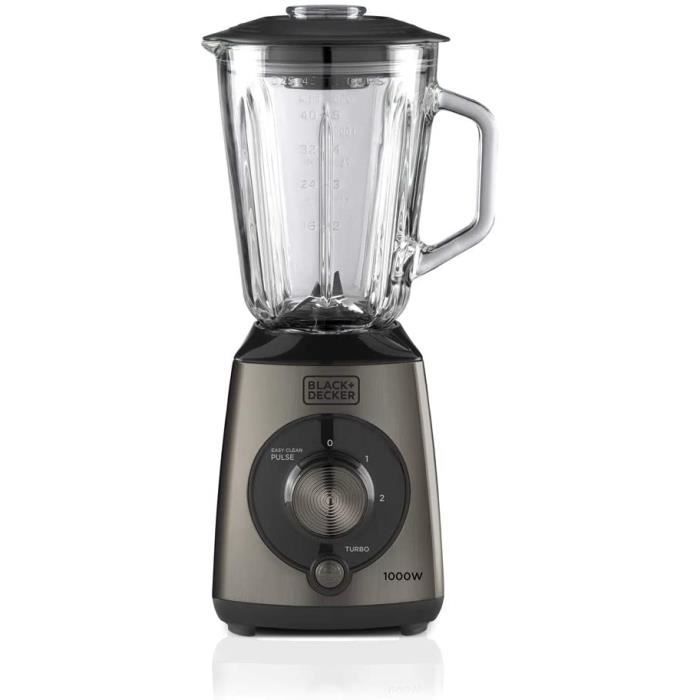 BLACK+DECKER BXJB1000E - Blender mixeur, bol en verre, 1.5 litres, 3 vitesses + Pulse, lames en acier inoxydable, noir