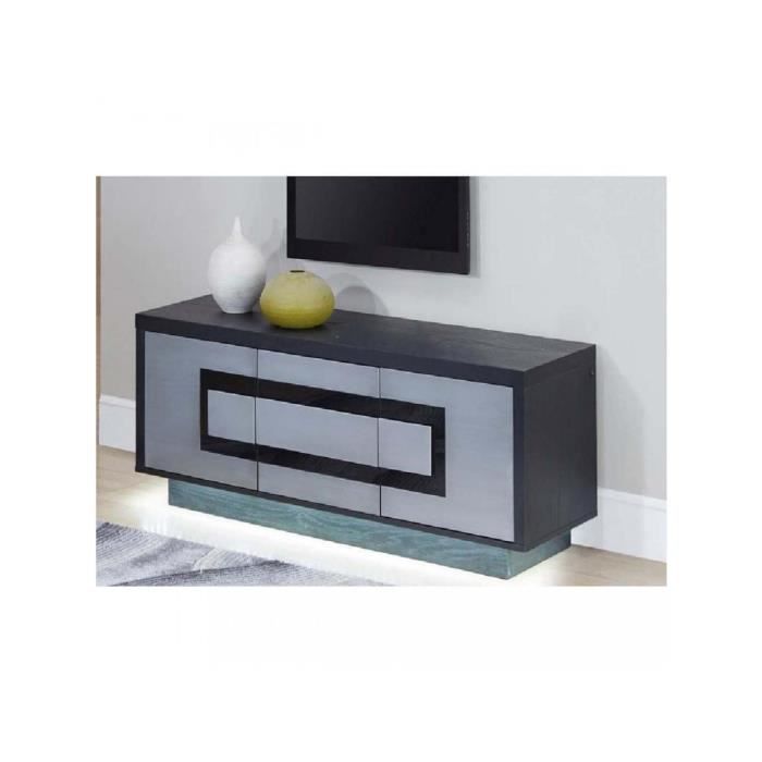 meuble tv bobochic® meteor gris argent & noir - design contemporain - 3 portes - bois - 160x45x50