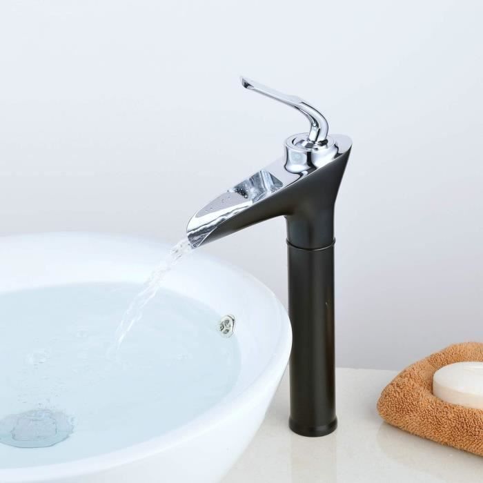 Robinet de lavabo cascade en cuivre 4 couleurs pour salle de bains H32cm Robinet de lavabo cascade en cuivre 4 couleurs pour salle de bains H32cm