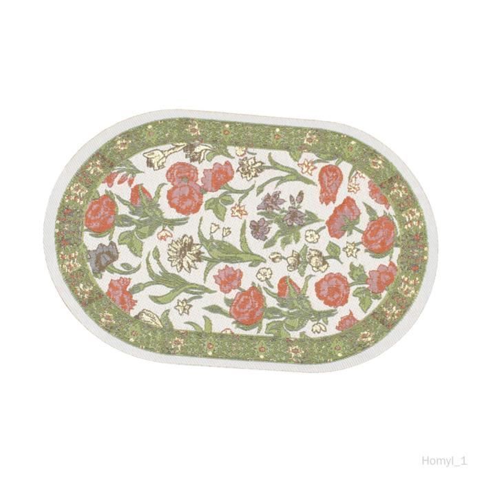 Tapis Miniature Pour Maison De Poupée 1/12 - Tissé Vintage Ovale - Longueur 15 Cm - Couleur Beige - Décoration Salon Chambre - 10