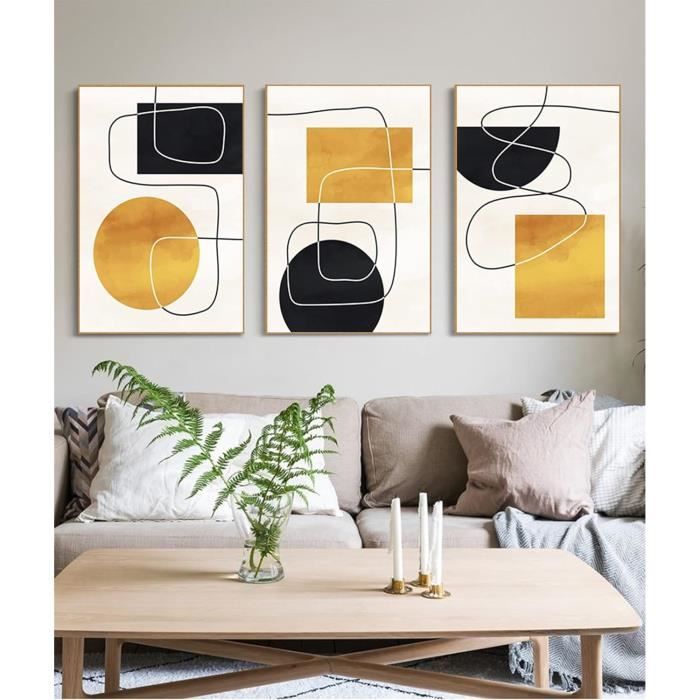 Tableau Salon Avec Cadre HEHGVCF Lot De 3 Affiches Murales Pour Salon - Couleur Noir, Beige, Or - Abstrait Artistique - Décoration Pour Chambre à Coucher, Sans Cadre (B, 20 Cadre Beige