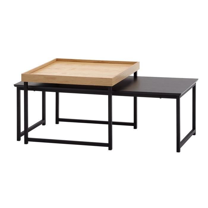 table gigogne bois métal finebuy - set de 2 - carrée moderne - eiche/schwarz
