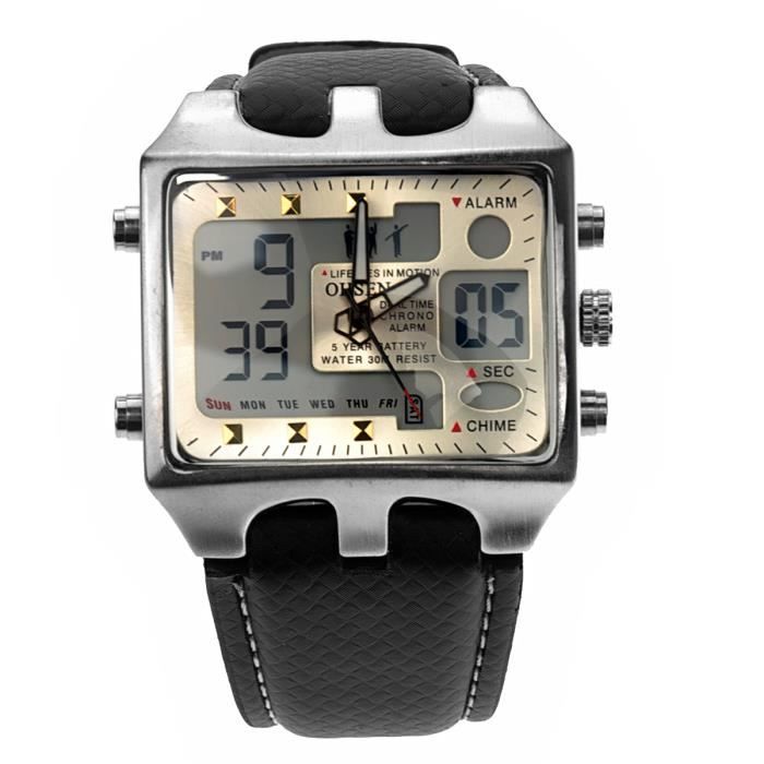 Montre Homme Rectangulaire Sport - Affichage Numérique/analogique Double Heure - Design Punk étanche 5 ATM - 4