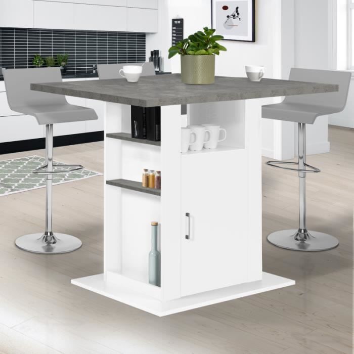 Ilot central de cuisine blanc et gris - IDMARKET - IVO 120 cm - Rangements  intégrés - Design contemporain - Cdiscount Maison