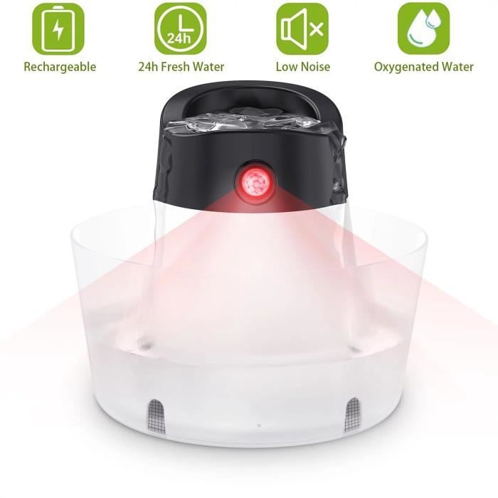 Meilleurs prix pour Distributeur d'eau automatique pour chat MASBRILL - Noir - 1L - Capteur de mouvement - Batterie rechargeable