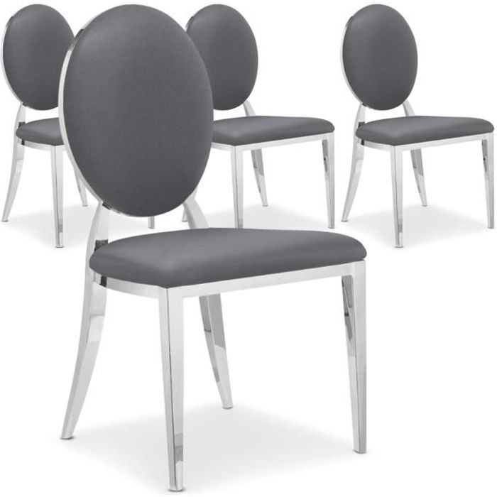 chaises médaillon menzzo - sofia gris - lot de 4 - structure et pieds en métal
