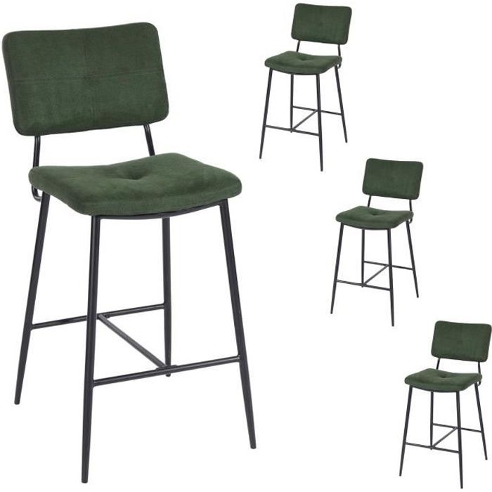MEUBLES COSY Lot de 4 Tabourets de Bar Scandinave Tissu VertChaises Haute avec Dossier et Repose-PiedHauteur dassise 69 cm
