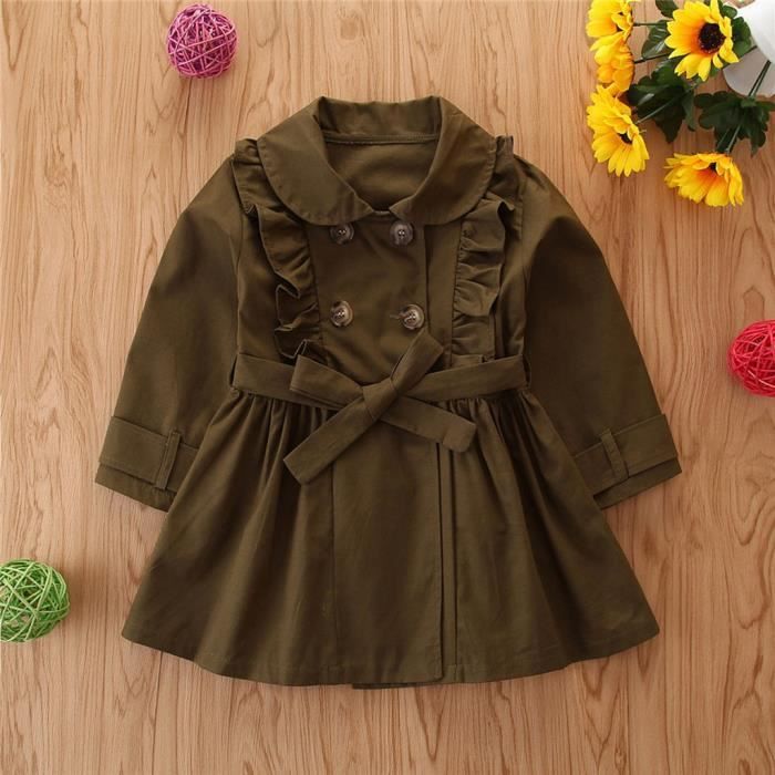 Tout Petit Enfants Bebe Filles Trench Coat A Manches Longues Veste Coupe Vent Outwear Armee Verte Cdiscount Pret A Porter
