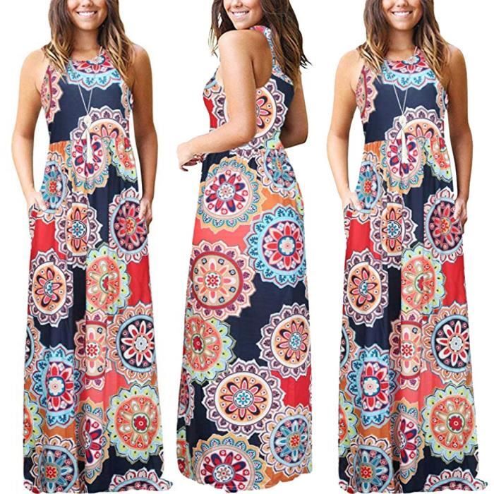 Robe longue maxi ample à imprimé floral décontracté pour femmes avec ...