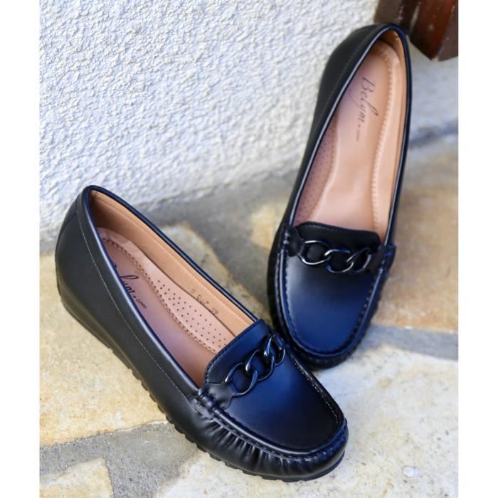 mocassin femme en cuir synthétique noir - confortable et tendance