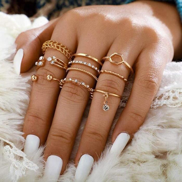 Mayelia Lot de 15 bagues de phalanges Boho en argent et cristal Pour femme et fille Mayelia Lot de 15 bagues de phalanges Boho en argent et cristal Pour femme et fille