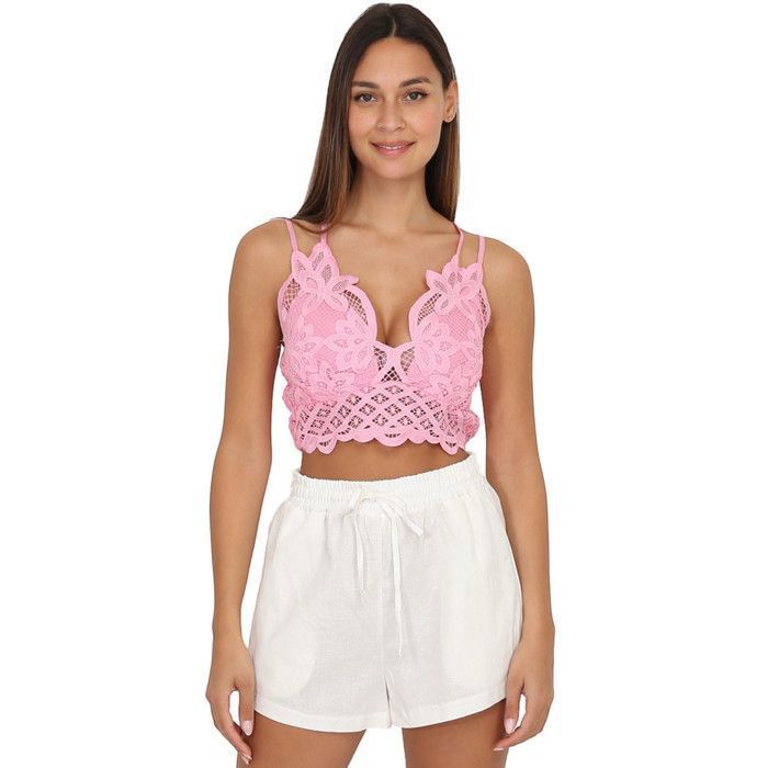 La Modeuse-Tops, t-shirts-Crop top style bralette en broderie à