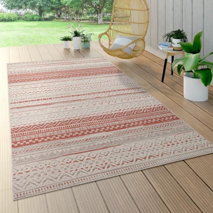 Tapis D'Extérieur Pour Terrasse Et Balcon, Motif Géométrique, Moderne, Rouge [200x290 cm]