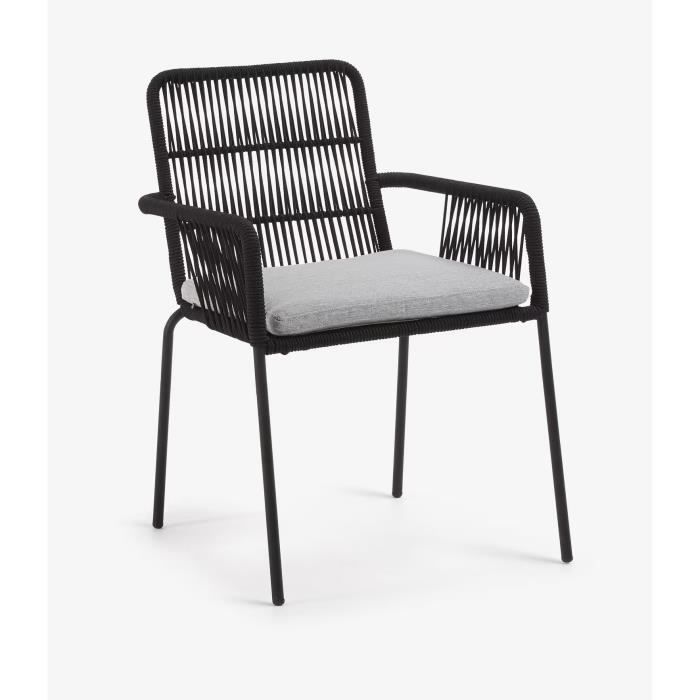 lot de 4 chaises de jardin en corde et pieds en acier galvanisé coloris noir - longueur 56 x profondeur 65 x hauteur 80 cm
