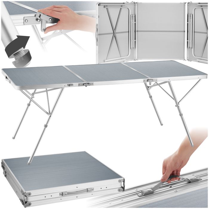 Table de camping - TECTAKE - Table JUMBO pliable en aluminium et MDF avec poignée de transport 180 x 70 x 705 cm - Argent