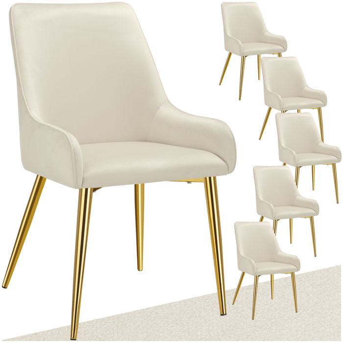 Chaise - TECTAKE - Lot de 6 fauteuils AVANE aspect velours rembourré au style scandinave ergonomique 52 x 61 x 89 cm - Beige