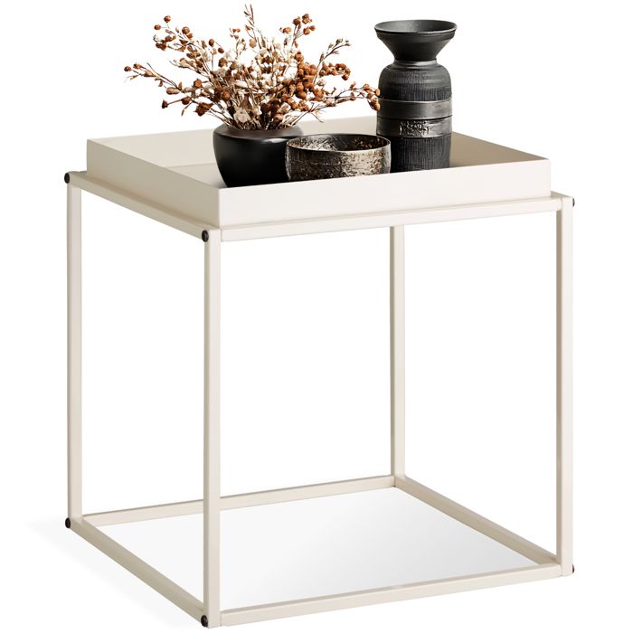 Table basse - TECTAKE - Table dappoint CAMBRIDGE en acier avec étagère et embouts pour le sol 40 x 40 x 44 cm - Crème