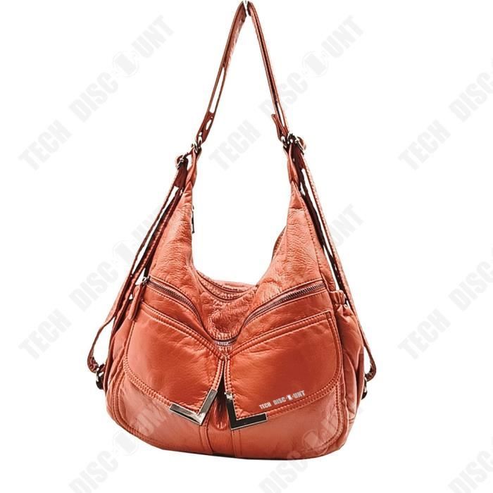 TD® Mode tendance sac à main Double poche en cuir lavé dames sac à dos Vintage rétro sac à bandoulière