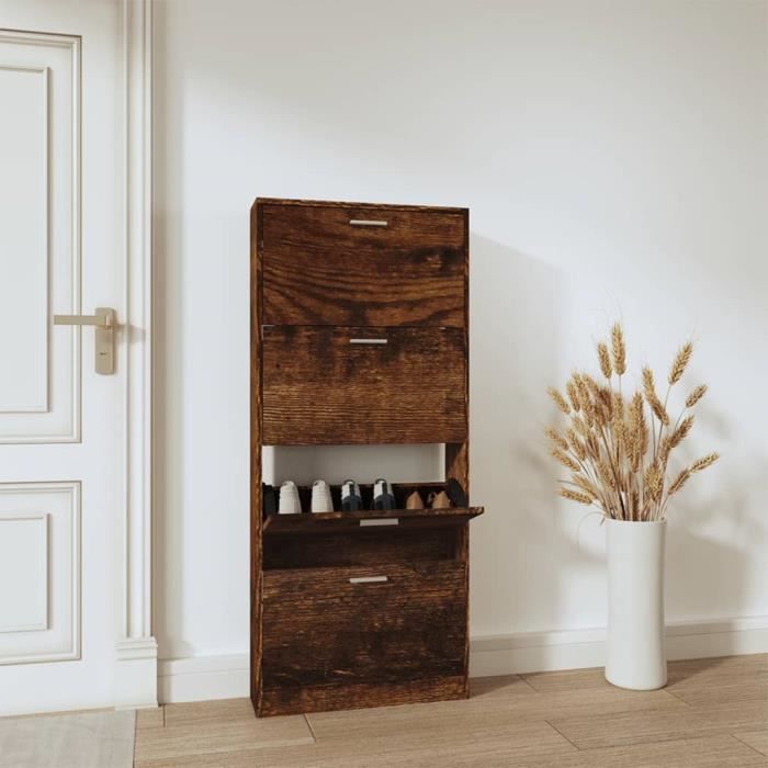 vidaXL Armoire à chaussures Chêne fumé 59x17x150 cm Bois dingénierie 342523
