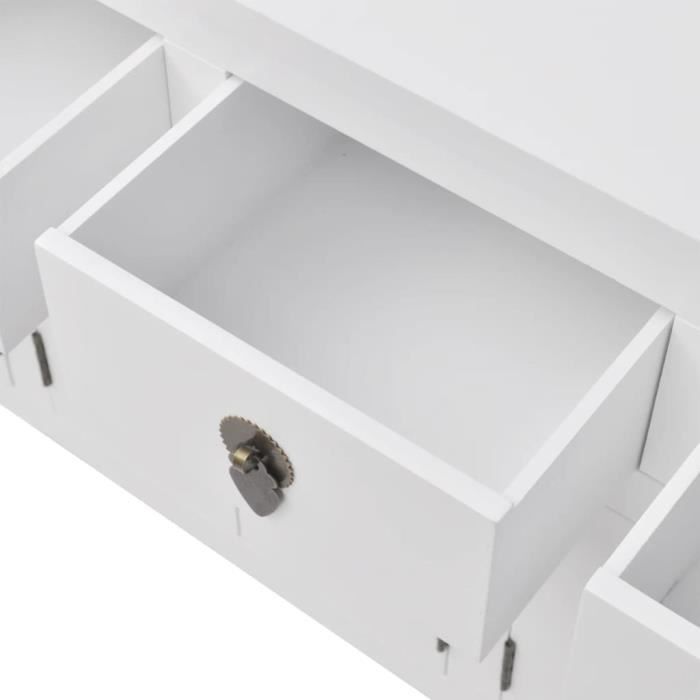 Buffet en style chinois en bois massif - VINGVO - Blanc - 4 tiroirs et 3 armoires