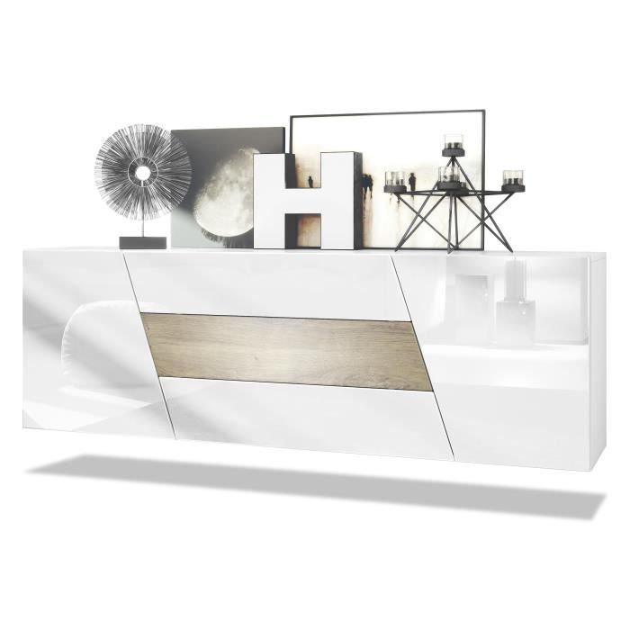 Buffet bas Vladon Houston avec 2 portes et 3 tiroirs - Blanc mat/Blanc brillant/Chêne ribbeck Buffet bas Vladon Houston avec 2 portes et 3 tiroirs - Blanc mat/Blanc brillant/Chêne ribbeck