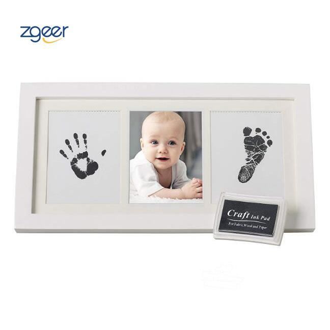 Blanc Kit de Cadre photo souvenir avec tampon encreur pour empreintes de pied et de main de bébé 