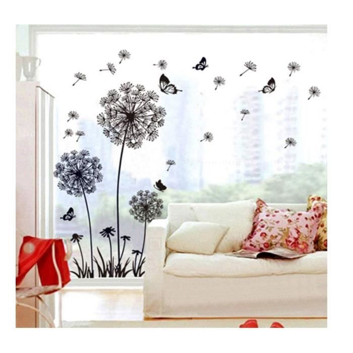 XL Stickers muraux FLEURS DE PISSENLIT noir papillon plantes branche arbre  autocollant sticker mural pour salon chambre cuisine - Cdiscount Maison