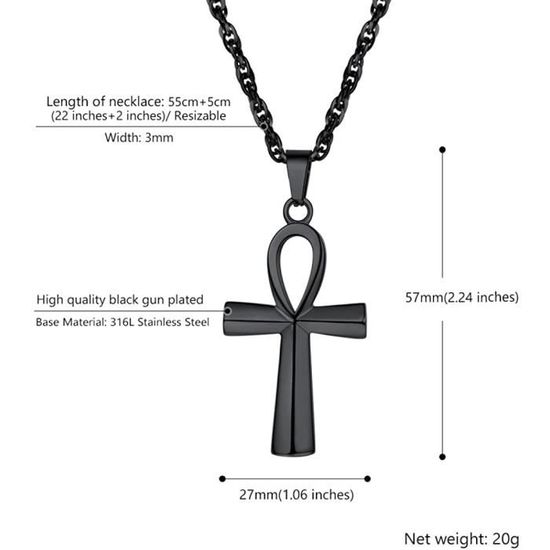 Collier Croix Ankh Égyptien Acier Inoxydable - Pendentif Homme Femme Argent Doré Or Rose Noir