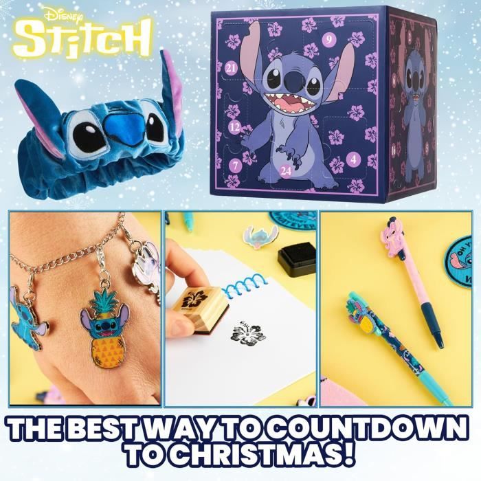 Calendrier de l'Avent Disney Lilo et Stitch 2023 Papeterie Jouet  Accessoires Stickers Enfant porte clé fournitures scolaires