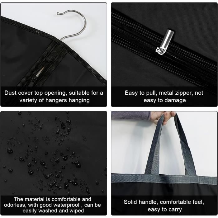 2pcs Housses de Vetements Longues noir Housse Robe Longue Anti Humidite Housse Vetements a Suspendre pour
