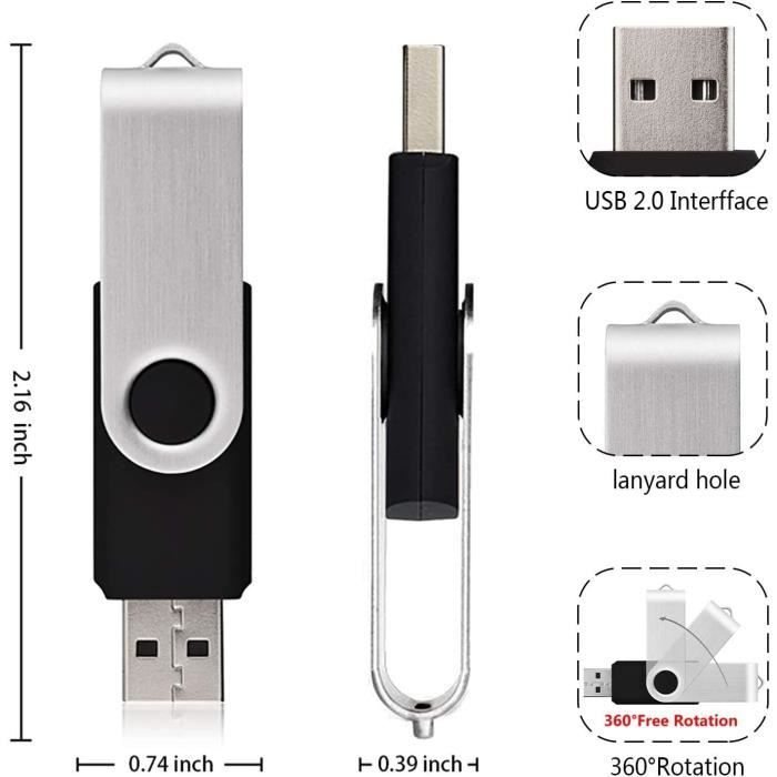 Cles USB 2 Go,Lot de 20 Pivotant 2.0 Clé USB Cles USB Originale