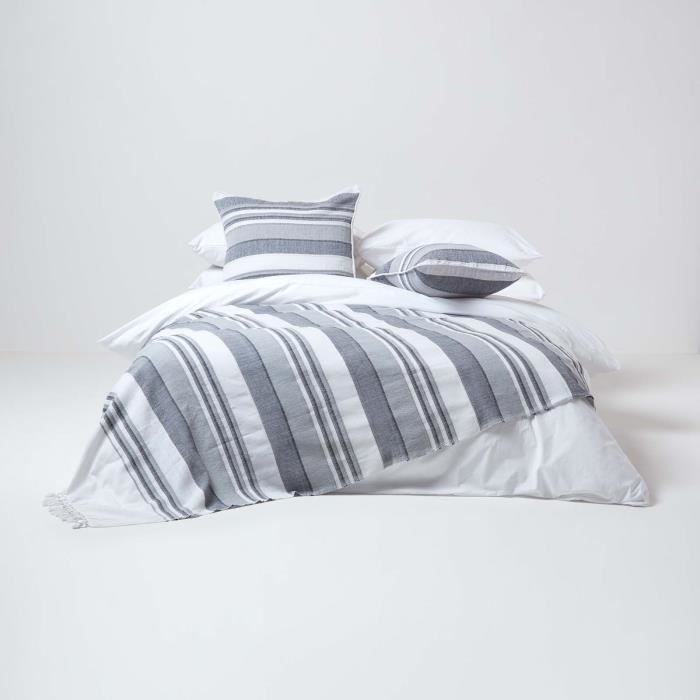 Jeté De Canapé Homescapes 225x255 Cm – Rayures Noires, Rouges Et Blanches – 100% Coton Doux Et Élégant