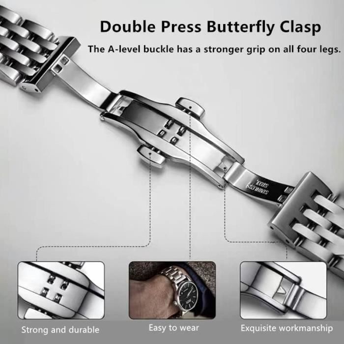 Bracelet De Montre En Acier Inoxydable Poli - Plat Avec Embouts Incurvés 12-24mm - Neuf Avec étiquettes