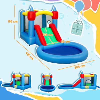 AIYAPLAY Château Gonflable 4 En 1 – Avec Souffleur 370W – Toboggan, Piscine à Balles, Lancer D’Anneaux – Protection Solaire – Pour 3 Enfants (3-8 Ans)