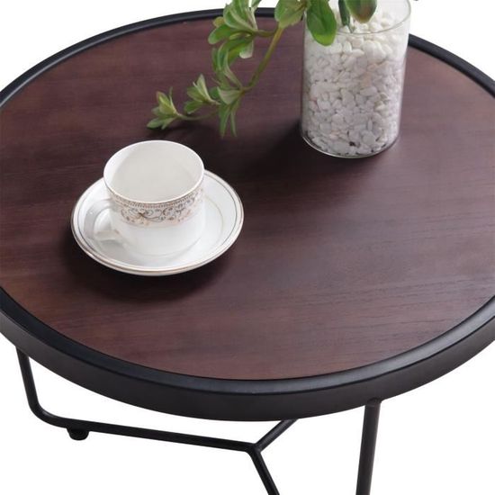 Plateau En Mdf Decor Bois Fonce Idimex Table Basse Ronde Salvador Table A Cafe Table Dappoint Bout De Canape Design Vintage Retro Avec Cadre En Metal Noir Bazis Az
