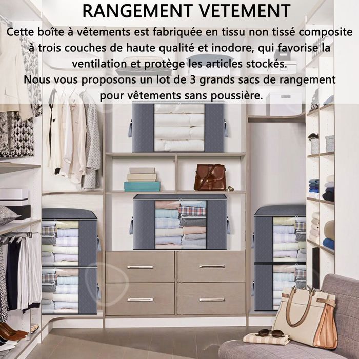 Rangement vetement PASSIONOVA 3 pcs 60x40x35cm rangement pour vêtements ...