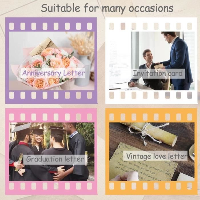 Kit Papeterie Vintage – 16 Feuilles + 8 Enveloppes + Clés + Cordes + Autocollants – Pour Lettres D'Amour, Mariage, Remerciements