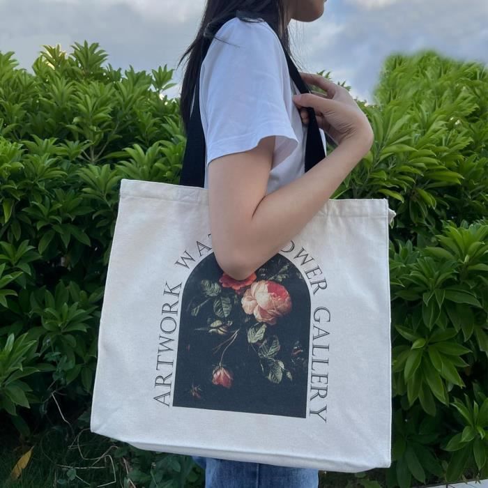 Broadream Sac Tissu Tote Bag Sac Toile Sacs De Courses Et Cabas Sac En Toile De Jute Sac Fourre Tout Sac Courses Sac Ju H62 Roses Vintage Cdiscount Bagagerie Maroquinerie