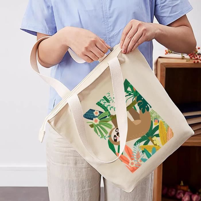 Sac Tote Bag Ecologique Grand Sacs De Courses Pour Femme Sac Cabas Toile En Coton Sac En Tissu Avec Fermeture Eclair Et Po H249 Cdiscount Bagagerie Maroquinerie
