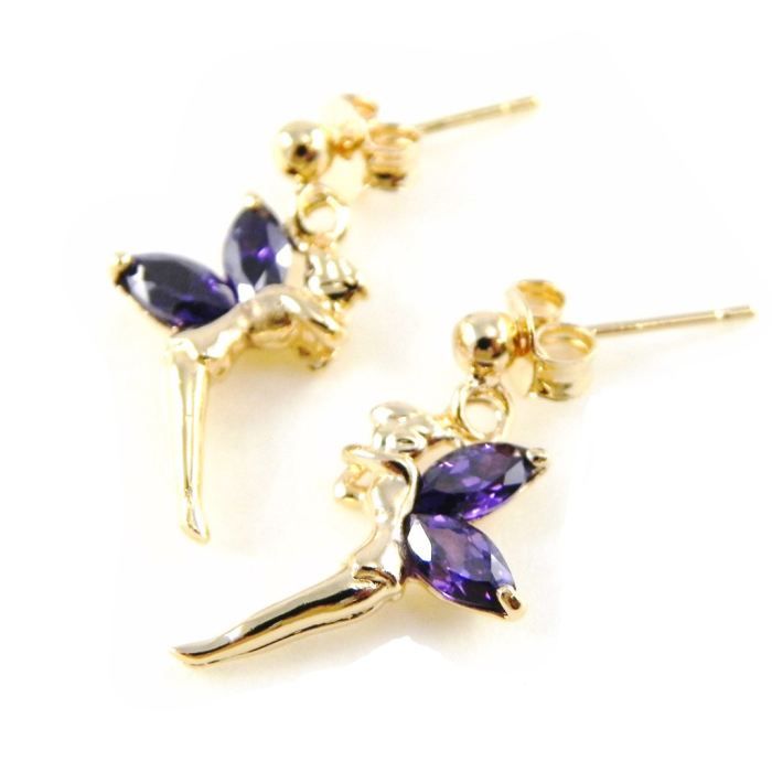 Boucles D'oreilles La Fée Clochette En Améthyste - Argent 925 Massif - Neuf Avec étiquettes