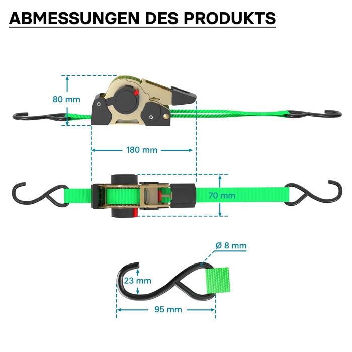 Sangle Cliquet Jeu 4 Sangles D'arrimage 3x50mm 750 DaN Pes Traction Avec Tendeur à Sangles Polyester PES