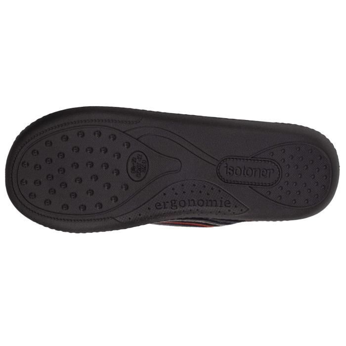 Chaussons Isotoner Homme Rayures Noires Confortable et Lavable