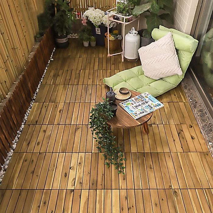 Lot de 12 Dalle de terrasse WPC 30x60cm pour jardin terrasse extérieur fixation plug-in, 12 pièces-2 m² - Marron | Leroy Merlin