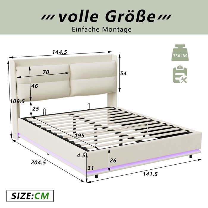 Lit Coffre 140x200 en Velour Tête de Lit Connectée avec Éclairage LED — free download