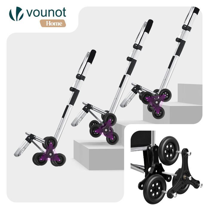 VOUNOT Chariot De Courses Pliable 2 Roues Aluminium - 58L Bleu Marine, Sac Isotherme Inclus