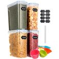 boîte de rangement cuisine lot de 4 (4l), boîtes à céréales sans bpa, boîte de conservation alimentaire hermétique en plastique av-0