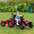 Tracteur Électrique Enfant GIANTEX avec Télécommande 2,4G et Remorque Rouge - Pour Enfant 3-8 Ans-0